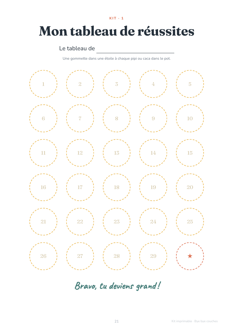 Page du kit : le tableau de réussites